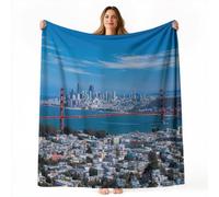 220 x 240 cm Bleu Urbain Moderne Couverture Douce Douillette | Photographie Pont Ville Bâtiments Plaid Moelleuse en Flanelle Polaire Couverture, Couvertures de Canapé Salon Enfants Adultes