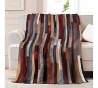 220 x 240 cm Couverture, Douce Flanelle Couverture Abstrait Effet Vieilli | Peinture À L'Huile Géométrie Rayures Douillette Polyvalente Légère Gris Brun Couverture Chambre Canapé Toutes Les Saisons