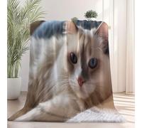 220 x 240 cm Couverture Polaire Super Douce - Jeté de Canapé Motif Chat Ragdoll rêveur et Moderne, Couverture Double Face Sherpa Extra Épaisse et Chaude pour Canapé ou Salon Châtain