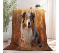 220 x 240 cm Couverture Polaire Super Douce - Jeté de Canapé Motif Extérieur Herbe Chien de Berger, Couverture Double Face Sherpa Extra Épaisse et Chaude pour Canapé ou Salon Jaune