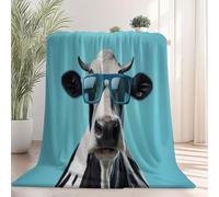 220 x 240 cm Couverture Polaire Super Douce - Jeté de Canapé Motif Vache de Dessin animé Abstrait, Couverture Double Face Sherpa Extra Épaisse et Chaude pour Canapé ou Salon Bleu