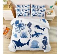 220 x 240 cm Housse de Couette pour Fille garçon Enfant, Bleu Marine Parure de lit Femmes décor Maison, Minimaliste Animaux Marins Pieuvre imprimé Housse de Couette réversible Douce