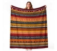 220 x 240 cm Marron Vintage Ethnique Couverture Douce Douillette | Géométrique Rayures Pois Plaid Moelleuse en Flanelle Polaire Couverture, Couvertures de Canapé Salon pour Enfants Adultes