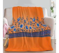 220 x 240 cm Plaid Couverture Polaire Fleurs Bleues Rétro, Douce Moelleuse Flanelle Lit Jeté Canapé Convient Adultes et Enfants Rester Chaud Hiver, Couleur Orange