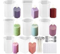 220 X Silicone Candle Mould Set,8 Silicone Candle Moulds + 200 Wicks+2 Brackets + 10 Stickers,Handmade Candle Mould,3d Silicone Candle Mould,For Candle Making.