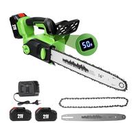 2200W Tronconneuse a Batterie,16 Pouces Tronçonneuse Électrique sans Fil avec 2x2000mAh Batteries,Avec Affichage Puissance LCD,avec Injecteur de Lubrifiant et 2 Chaîne de Remplacement, pour Jardin