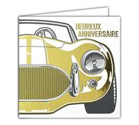 AFIE 22037 Carte Carrée Dorée Or Heureux Anniversaire Voiture sportive ancienne de collection
