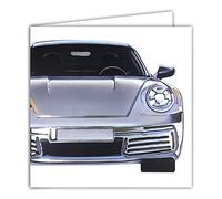 22079 Carte sans texte intérieur blanc avec Enveloppe Carrée 15x15cm Voiture Grise Argentée Brillante Automobile Sport Mécanique Allemand Course GT1 LMP2 Homme Garçon Masculin -Fabriqué en France