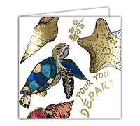AFIE 22091 Carte avec Enveloppe Carrée 15x15cm Pour ton DÉPART en Or Doré Brillant Tortue étoile de Mer en relief texturé à offrir à un(e) collègue, ami(e) ou un proche Retraité - Fabriqué en France