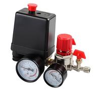 220V Pressostat Compresseur d'Air, Regulateur de Pression avec 2 Manomètres, Soupape de Sécurité 90-120 PSI, Compresseur Pressostat 4 Trous, Régulateur Compresseur Interrupteur Vanne de Régulation