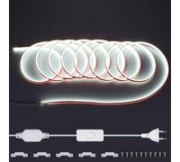 220V Ruban LED COB Exterieur Etanche 10M, 288 Led/m Strip Blanc Froid 6000K sans Transformateur, Flexible Découpable Bande LED avec interrupteur IP65 pour la décoration intérieure, Chambre, la cuisine