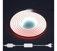 220V Ruban LED COB Exterieur Etanche 2M, 288 Leds/m Strip Blanc Froid 6000K sans Transformateur, Flexible Découpable Bande LED avec interrupteur IP65 pour la décoration intérieure, Chambre, la cuisine