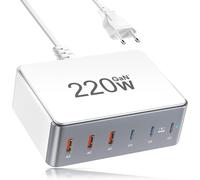 220W Multi Usb C Charger, 6 Ports Gan Fast Charging Station Usb C 65W Charger For Macbook Laptops Multi Usb Charger For Iphone I Pad Watch Samsung, White Grey