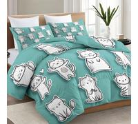 220x240 cm Couette Imprimée Réversible Dessins animés animaux mignons chats Bleu - Couette sans Housse , Micro-Duvet Gonflant 400g/m², Douceur Peau de Pêche, Literie Toutes Saisons avec Taies 65x65cm