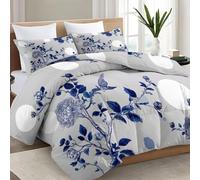 220x240 cm Porcelaine bleue et blanche chinois à motif floral Bleu Couette sans Housse 4 Saisons - Parure de Lit , Alternative au Duvet d'Oie, Réversible et Lavable, Inclus Taies d'Oreiller Carrées