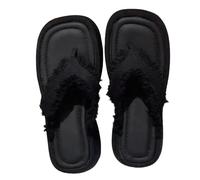222 Tongs légères pour femme 2025 en denim avec design et pantoufles à talon haut, tendance, confortables pour l'intérieur et l'extérieur, les vacances, l'été, les vacances, Noir , 5.5 UK 3X-Narrow