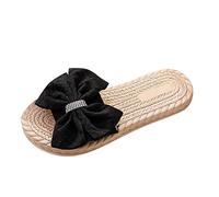 222 Tongs légères pour femme 2025 Mode printemps et été Pantoufles Espadrilles avec nœud à fond plat pour intérieur et extérieur Vacances d'été Vocation, Noir , 38.5 EU
