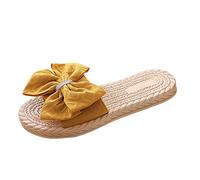 222 Tongs légères pour femme 2025 Mode printemps et été Pantoufles Espadrilles avec nœud à fond plat pour intérieur et extérieur Vacances d'été Vocation, jaune, 39 EU