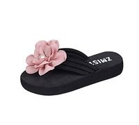 222 Tongs légères pour femme 2025 tendance d'été en daim de couleur unie avec fleur et perles décoratives à bout ouvert pour intérieur et extérieur, vacances, vacances d'été, vacances, rose, 37.5 EU
