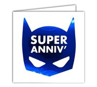 22227 Carte carrée Super ANNIVERSAIRE Masque de Super-héros Batman Bleu Brillant - Avec Enveloppe blanche 15x15cm - Création Édition Impression Fabrication Française - Collection Rêve de mots