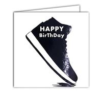 22232 Carte carrée Happy Birthday Chaussure de sport Basket Noire Brillante à la Mode - Avec Enveloppe blanche 15x15cm - Création Édition Impression Fabrication Française - Collection Rêve de mots