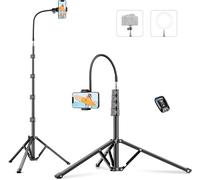 224cm Haute Trepied Smartphone, Trépied Téléphone en Aluminium avec Col de Cygne Réglable, Télécommande, Support Telephone, Extensible Trépieds Appareil Photo avec Rotule à 360° pour DSLR Canon