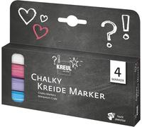 22707 - Chalky Kreide Marker Set, 4 Crayons À Pointe Ogive, Épaisseur De Trait Env. 2-3 Mm, Craie Liquide Effaçable Pour Dessiner Sur Tableaux, Memoboards Ou Surfaces En Verre