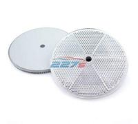 227s - Deux catadioptres ronds agréés ECE - trou central - caravane/remorque/balise - blanc - 84 mm