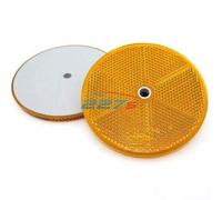 227s - Deux catadioptres ronds agréés ECE - trou central - caravane/remorque/poteau - ambre - 76 mm