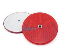 227s - Deux catadioptres ronds agréés ECE - trou central - caravane/remorque/poteau - rouge - 76 mm