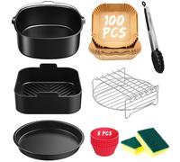 22CM Accessoires Air Fryer pour Philips 2000 Série 6,2L NA230, 7,2L, Ninja MAX PRO 6,2L AF180EU, Cosori Turbo Blaze 5,5L 6L 6,2L, 8PCS Réutilisable Silicone Moule Air Fryer Accessoires, sans BPA