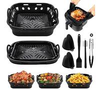 22cm Moule Silicone Air Fryer, 7 Pcs Accessoire Air Fryer, Compatible avec Ninja Foodi Max COSORI Moulinex Tefal 5,5L, 2 Gants de Cuisine,Pinceau Cuisine
