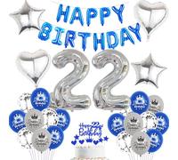 22e anniversaire décoration bleu argent ensemble homme, décoration d’anniversaire homme bleu blanc ensemble 22 ans, décoration anniversaire bleu argent 22 ans pour homme guirlande joyeux