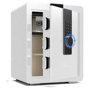 22KG Lourd Coffre Fort en Acier, 52L Coffre-fort Électronique avec Digitale Code et Clé, pour Maison et Bureau, Idéal pour Bijoux, Argent et Documents A4, Notice en Français (Blanc,52L)