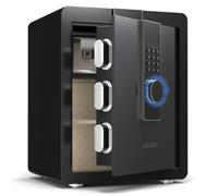 22KG Lourd Coffre Fort en Acier, 52L Coffre-fort Électronique avec Digitale Code et Clé, pour Maison et Bureau, Idéal pour Bijoux, Argent et Documents A4, Notice en Français (Noir,52L)