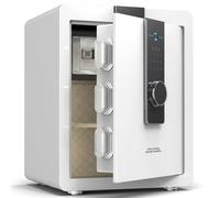 22KG Lourd Coffre Fort en Acier, 52L Coffre-fort Électronique avec Empreinte, Digitale Code et Clé, pour Maison et Bureau, Idéal pour Bijoux, Argent et Documents A4, Notice en Français (Blanc,52L)