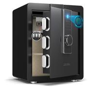 22KG Lourd Coffre Fort en Acier, 52L Coffre-fort Électronique avec Empreinte, Digitale Code et Clé, pour Maison et Bureau, Idéal pour Bijoux, Argent et Documents A4, Notice en Français (Noir,52L)