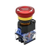 22mm 10A Metal Emergency Stop Pushbutton Switches Mushroom Head Button Self-Locking Elevator Power Start Emergency Stop LA38 NWPNLXEA(2NC)