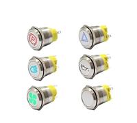 22mm 12v LED Silver shell metal push button switch dashboard customsymbol momentary latching on off car racing switch NWPNLXEA(Yellow,LATCHING_12V)