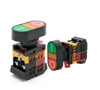 22mm 25mm 220V AC ON/OFF START STOP 1 NO NC 2 Buttons 22N Momentary Double Head Push Button Switch With LED Yellow Lamp NWPNLXEA(220V)