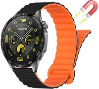 22mm Bands For Huawei Watch Gt 5 Pro 46mm/Gt 5 46mm/Gt 4 46mm/Gt 3 Pro 46mm/Gt 3 46mm/Gt Runner/Watch 4 Pro, Magnetic Silicone Strap For Huawei Watch Buds/Watch 3 Pro - Orange Black