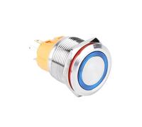 22mm Big Push Surface 2NO2NC DPDT Momentary Led Illuminated Ring Power Self-locking Light Push Button Switch NWPNLXEA(Ring Illuminated,12V Blue LED)