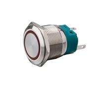 22MM Flat Round Head E Seires Metal Push Button Switch 1NO1NC with LED Ring Illuminate Push Button NWPNLXEA(Green LED,3V-9V)