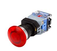 22mm LA38 Illuminated Pushbutton Switch Self-Locking Reset Flat Switch 24 220V Red Green Start Mushroom Knob with Light Self-Locking(with Light (red)-01,220V)