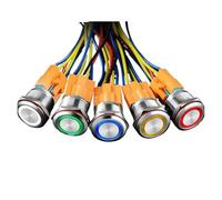 22mm Metal Stainless Steel Computer Switch Button Self Reset Ring LED Light Button Switch 12 24 220 V Circular Inching NWPNLXEA(Socket,22MM_3-8V)