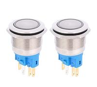 22mm Ring Reset Button Switch | IP65 Water 6 - Pin Push Button | DC 12-24V Stainless Steel Switch for Industrial/Automotive/Machinery | 2 Pcs (White)