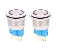 22mm Ring Reset Button Switch | IP65 Water 6 - Pin Push Button | DC 12-24V Stainless Steel Switch for Industrial/Automotive/Machinery | 2 Pcs (Red)