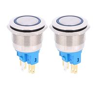 22mm Ring Reset Button Switch | IP65 Water 6 - Pin Push Button | DC 12-24V Stainless Steel Switch for Industrial/Automotive/Machinery | 2 Pcs (Blue)