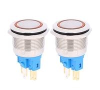 22mm Ring Reset Button Switch | IP65 Water 6 - Pin Push Button | DC 12-24V Stainless Steel Switch for Industrial/Automotive/Machinery | 2 Pcs (Orange)