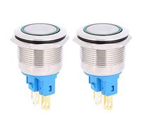 22mm Ring Reset Button Switch | IP65 Water 6 - Pin Push Button | DC 12-24V Stainless Steel Switch for Industrial/Automotive/Machinery | 2 Pcs (Green)